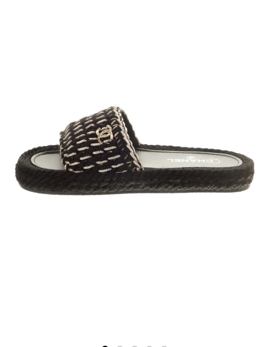 CHANEL Black & Gold Braided Flat Sandals, Knitted Wool Braided Slide Mules 37.5 - Picture 6 of 15